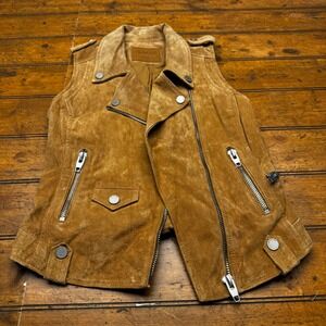 BlankNYC Tan Suede Moto Vest Leather Asymmetrical Zip Biker Cognac 73K-9275TJ XS